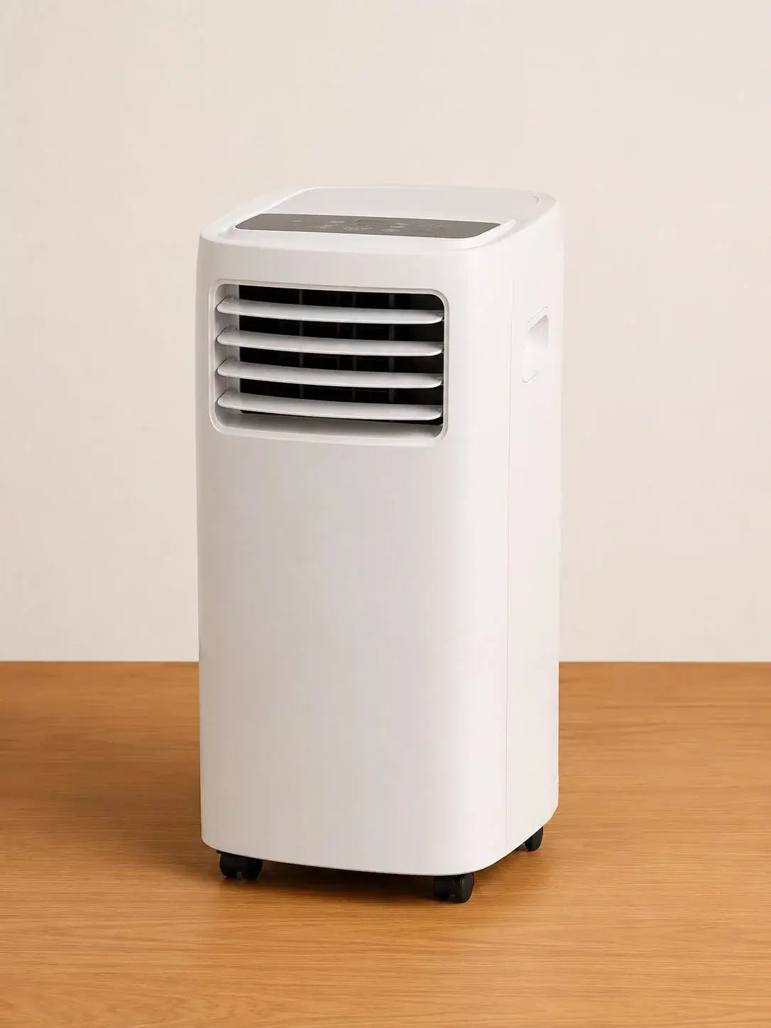 Abou Che3le portable air conditioner unit with front louvers and digital control panel on top.