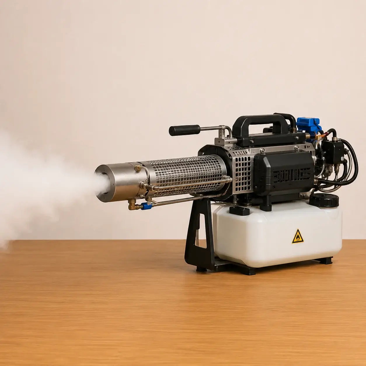 Abou Che3le professional thermal fogger machine releasing vapor in a well-lit indoor space.