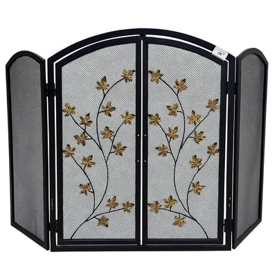 Decorative Black Fireplace Screen with Gold Flowers – 81 × 130 cm | Premium Wood Stove & Heating | Abou Che3le Lebanon