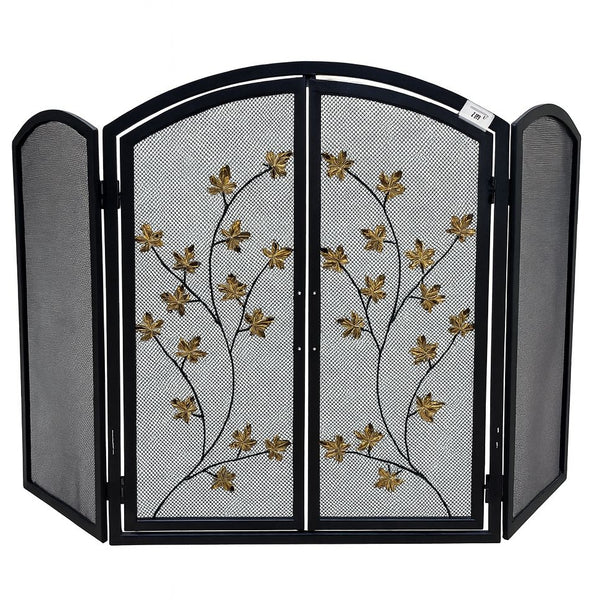 '-  Decorative Black Fireplace Screen with Gold Flowers – 81 × 130 cm -  Abouche3le