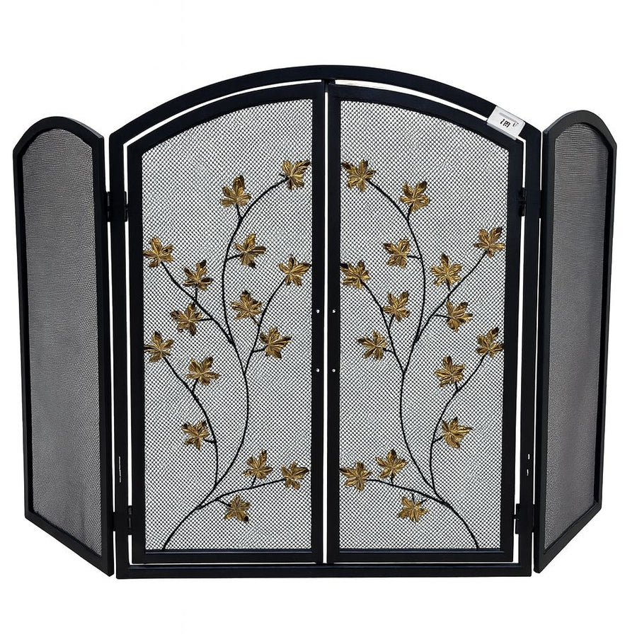 Decorative Black Fireplace Screen with Gold Flowers – 81 × 130 cm | Premium Wood Stove & Heating | Abou Che3le Lebanon