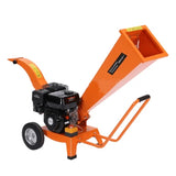 Orange 6.5HP gasoline wood chipper and shredder with 60mm chipping capacity on wheels