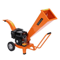 Orange 6.5HP gasoline wood chipper and shredder with 60mm chipping capacity on wheels