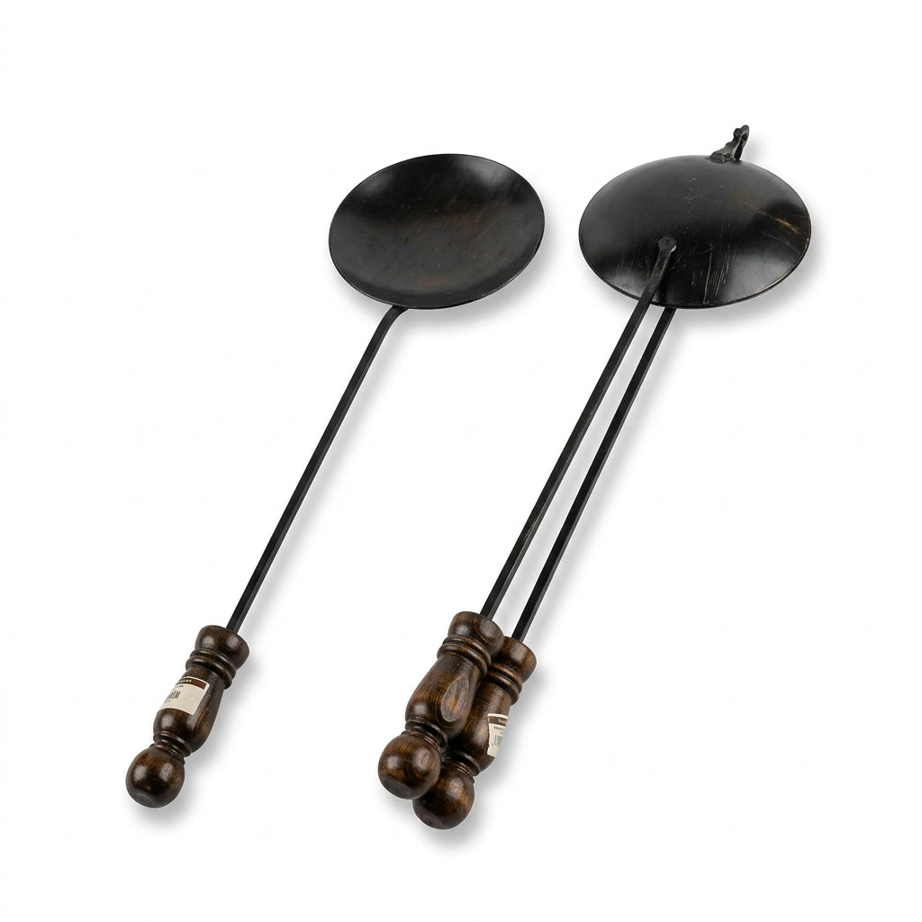 Traditional Cast Iron Chestnut Roasting Pan with Long Wooden Handle (85 x 20 cm) شواية كستناء | Abou Che3le
