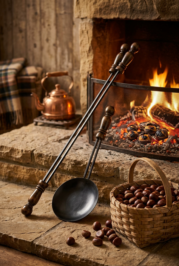 Traditional Cast Iron Chestnut Roasting Pan with Long Wooden Handle (85 x 20 cm) شواية كستناء | Abou Che3le