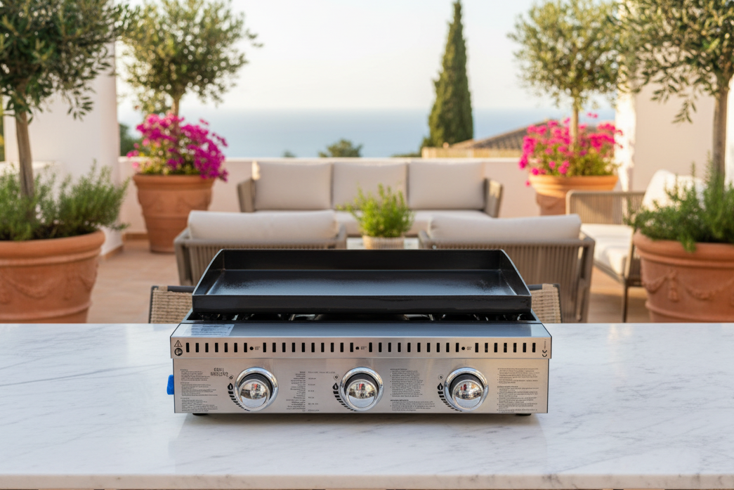 GRILLMEISTER Plancha Gas Grill 9.0kW, 3 burners, Stainless Steel | Luxury Outdoor Kitchen & Grilling | Abou Che3le Lebanon