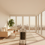 Kinzo Cooling Air Cooler With Remote Control 57 cm 80 W branding on a white background with Beirut and Abou Che3le in the background -  Kinzo Cooling Air Cooler (57 cm, 80W) -  Abouche3le