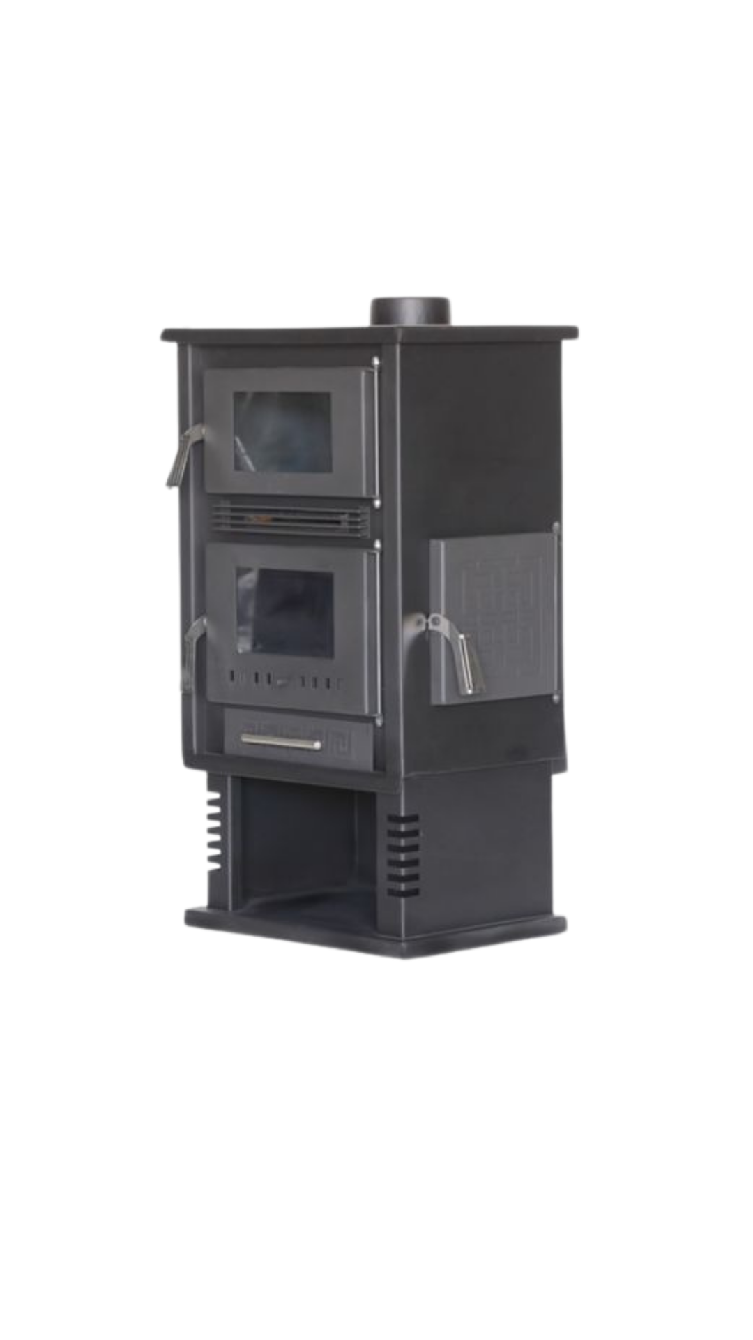 Iron Base Wood Fireplace – Double Glass Door Model