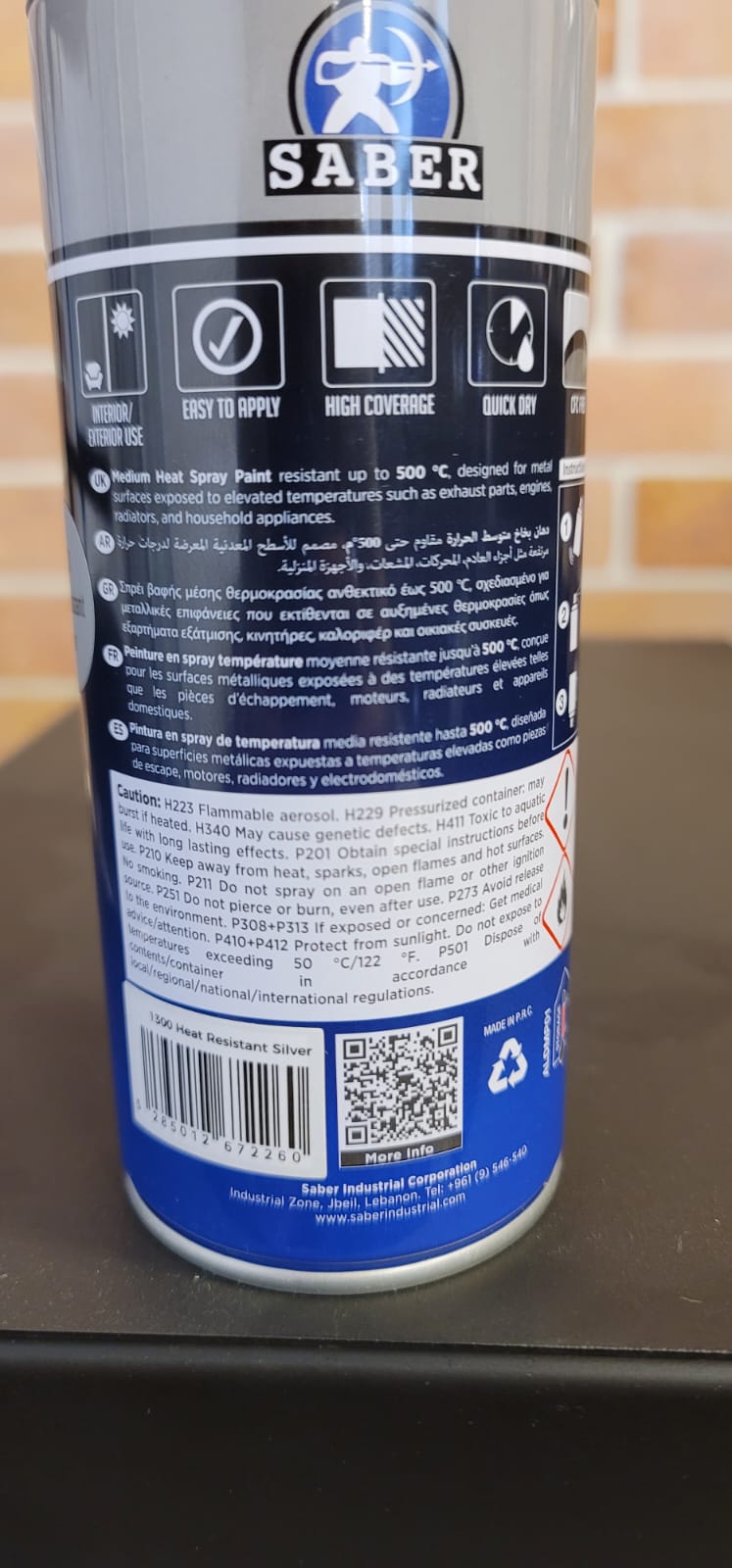 Saber High Heat Spray Paint (400ml Can) SILVER
