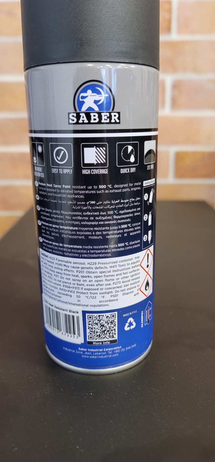 Saber High Heat Spray Paint (400ml Can) BLACK